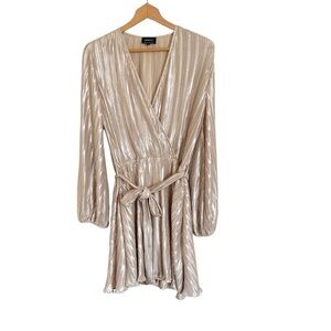 Bardot Bellissa Prosecco Champagne Pleat Long Sleeve Faux Wrap Dress size M